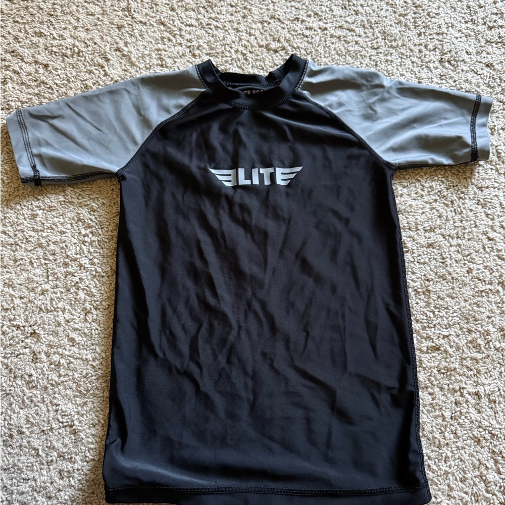 Kids Black and Gray Short Sleeve Rashguard